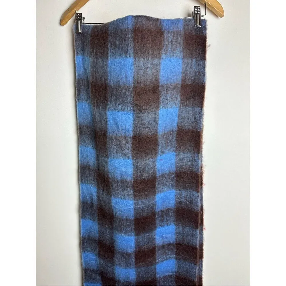 Blue and brown plaid oversized scarf